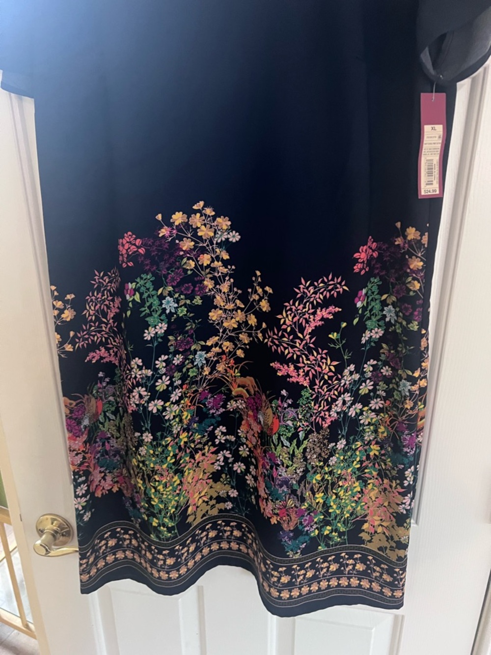 NWT Merona Navy Shift Dress with Multicolor Floral Border. XL - Picture 5 of 7